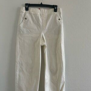 Spanx Twill Cropped Wide Leg Pants Womens L White Pull On Cotton Blend EUC